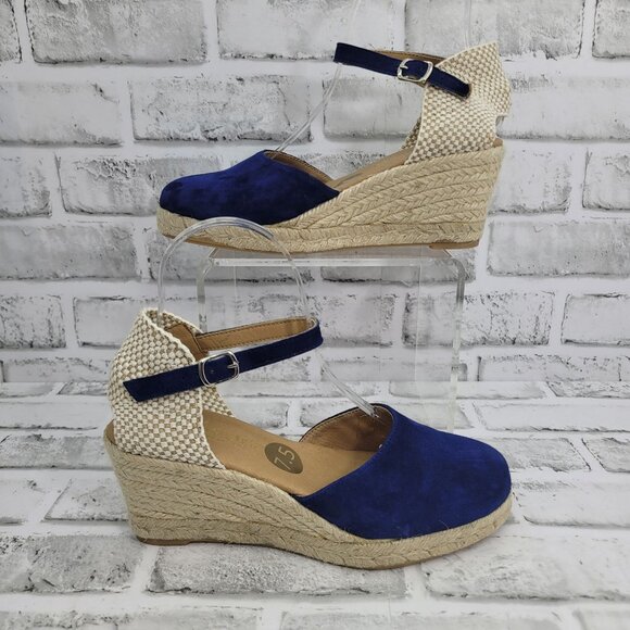 NWOB Paseart Navy Suede Closed Toe Espadrille Wedges Size 7.5 - Picture 2 of 8